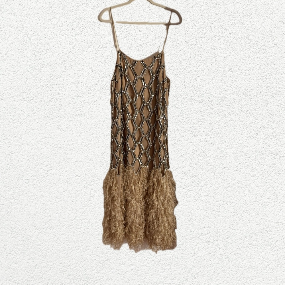 Elegant Tan and Black Women's Dress